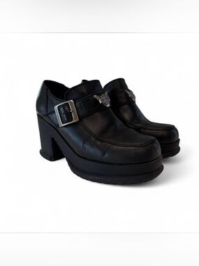 Harley Davidson Women’s Black Leather 90s/Y2K Chunky Platform Loafers Size 7